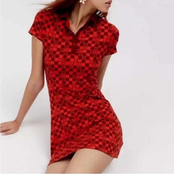 UO Hazel Printed Mini Dress in red combo - Picture 2 of 7